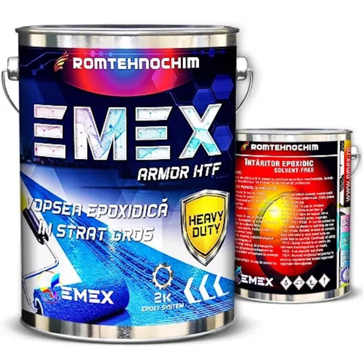 Pachet Vopsea Epoxidica Pardoseli Heavy Duty "Emex Armor HTF" “Emex”, Maro, Bidon 4 Kg, Intaritor inclus