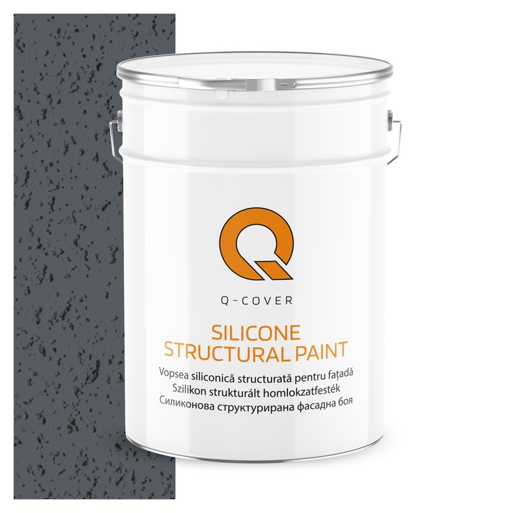 Q-COVER strukturált szilikon homlokzatfesték, fokozott tartósság, UV-sugárzással szembeni ellenállás, öregedésállóság, Grafit szürke F256, 13L