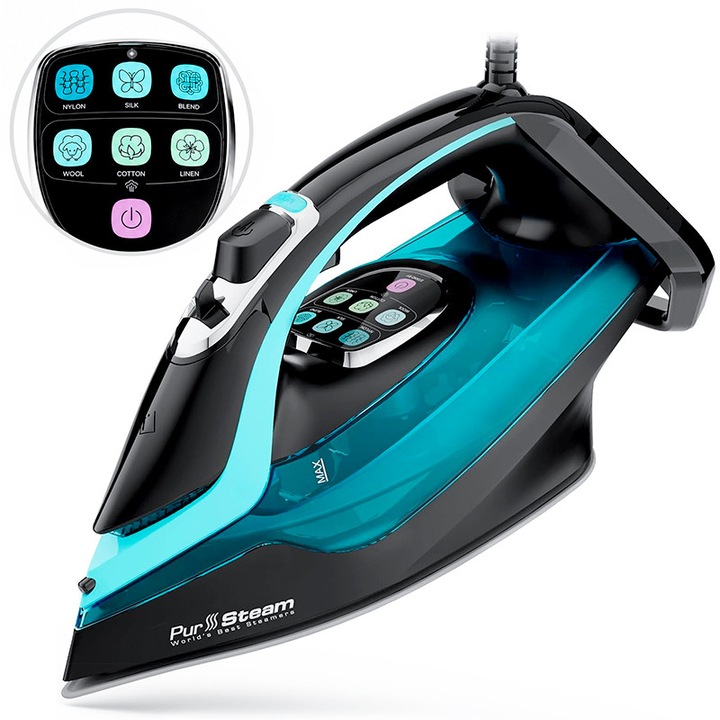 Fier de calcat Weston SteamX, Talpa Ceramica Anti-aderenta, Jet de Abur Variabil, Functie Autocuratare, Sistem Anti-Calc si Anti-Picurare, Putere 1500W Control Temperatura Ajustabil, Design Ergonomic, Negru/Albastru