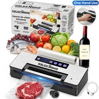 Aparat de Vidat si Sigilat Alimente, GELEXHOME, Utilizare cu o Mana, Semiprofesional, Robust,145W, 100Kpa, 6 Functii Umed/Uscat/Lichid, Tub Vacuum, Dop Sticle/Caserole Vid, Bara Lata Sigilare, Cutter Magnetic, Locas Rola+Pungi, Afisaj Digital, Tava Lichid