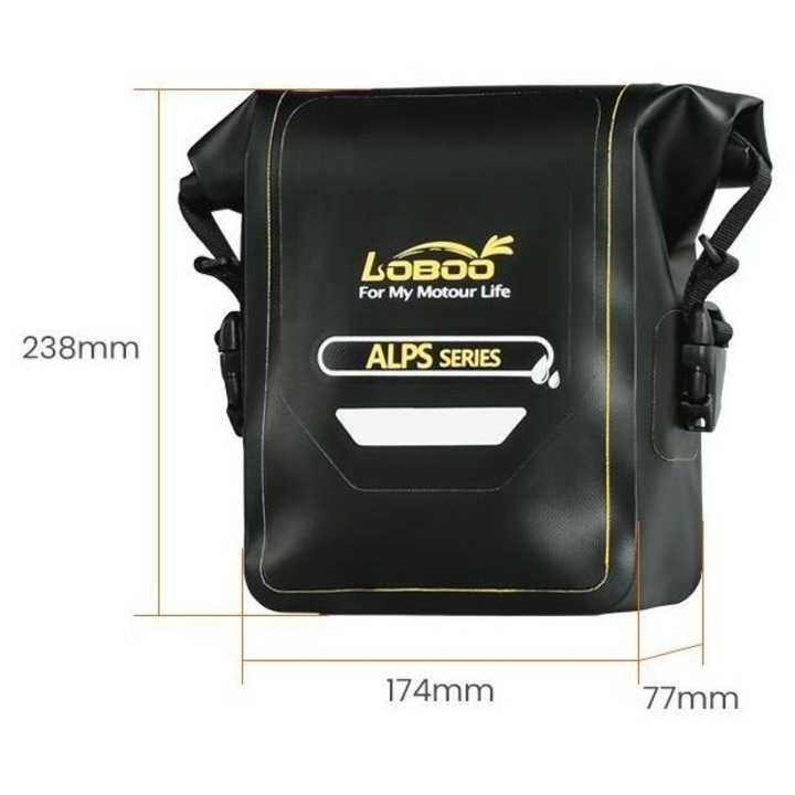 LOBOO ALPS 5L vízálló táska, fekete, 17.4x7.7x23.8cm