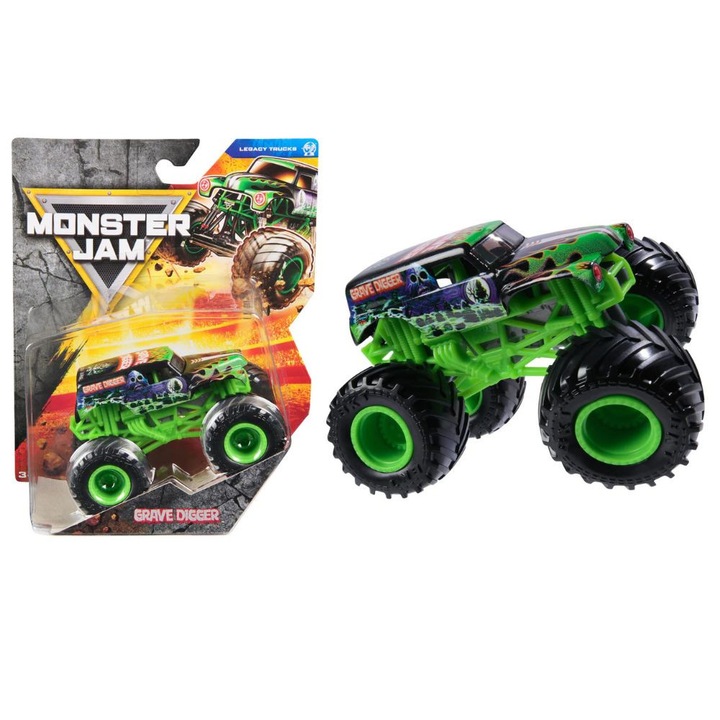 Monster Jam játékkocsi, Legacy Trucks, Grave Digger, 1:64, műanyag, 140x68x165mm