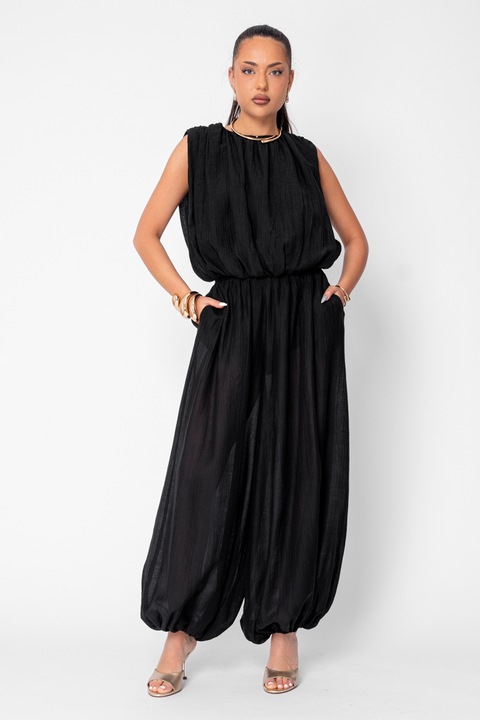 Set Jasmine top si pantaloni bufanti lungi Black 21379, Negru, One Size
