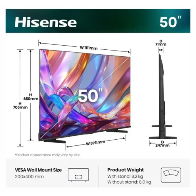 Televizor HI-QLED Smart HISENSE 50E7S, Ultra HD 4K, HDR, 126cm