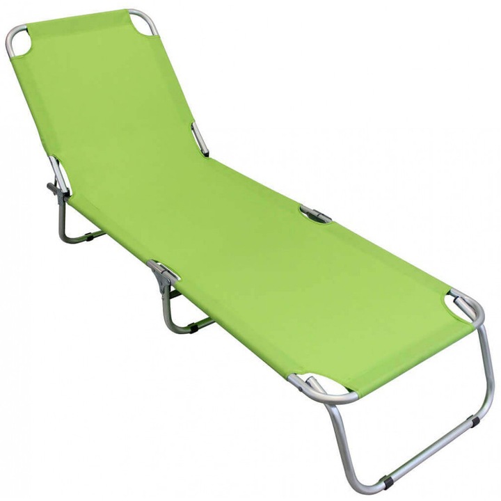 Seslong Pliabil Alessia din Aluminiu, pentru Camping & Relaxare, Verde Lime, Rezistenta 110 kg, 187x58x24 cm