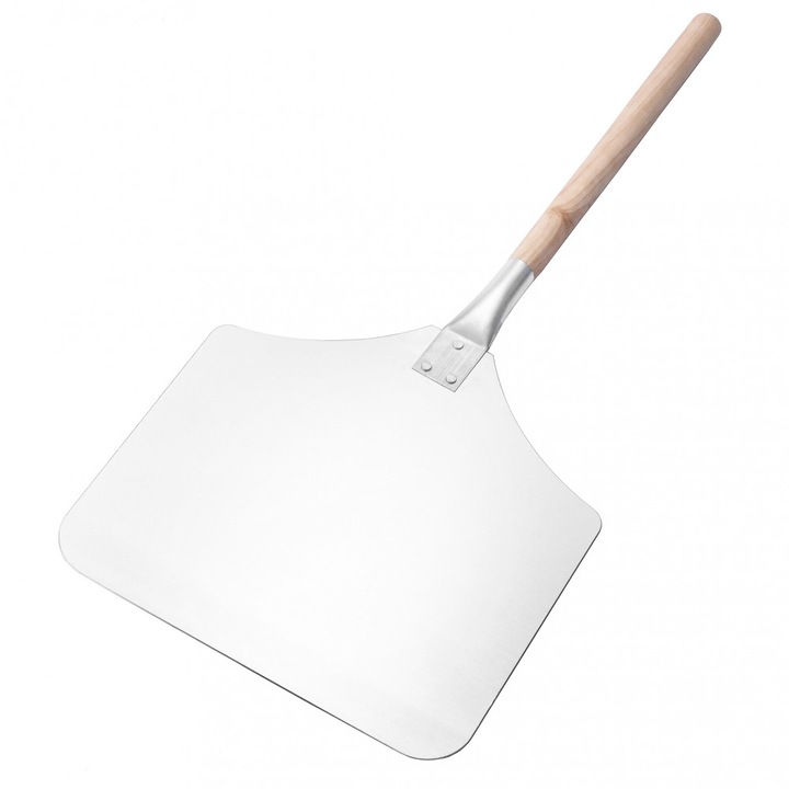 Paleta pentru Pizza Italy din Aluminiu cu Maner din Lemn, pentru Cuptor Pizza & Barbecue, Gri Deschis, 70.5x31x2 cm