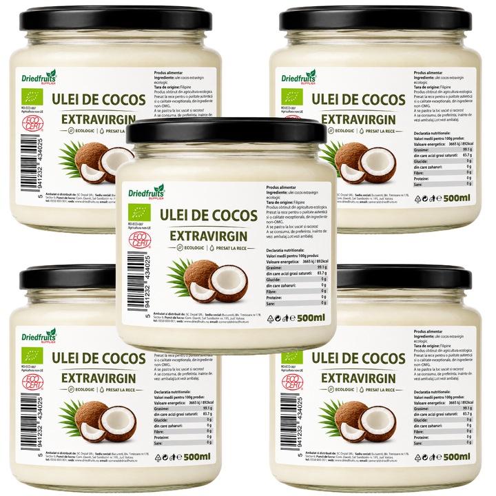 Ulei cocos extravirgin BIO (presat la rece) - 5 buc x 500 ml