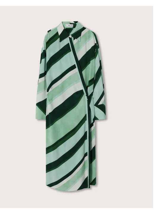 Rochie Midi Petrecuta Mango cu Imprimeu in Dungi, Verde S