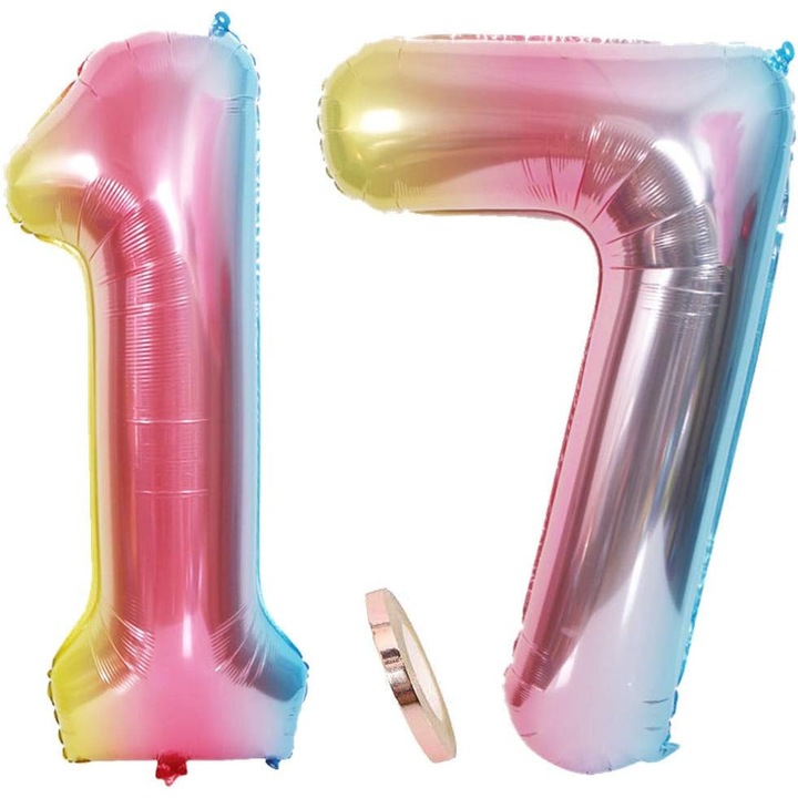 Set baloane cifre 1 si 7 metalic 100cm multicolor