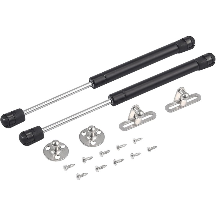Amortizoare cu gaz 200 N, 2 balamale cu arc pentru usa de dulap pentru sina de bucatarie, cutie de presiune 200 N (neagra 200 N)