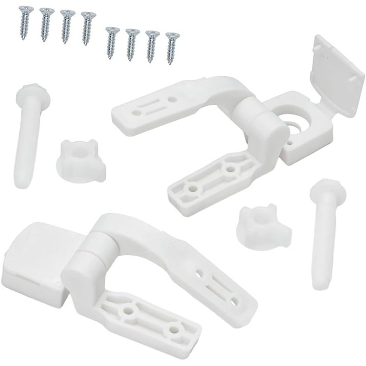 Kit de inlocuire a balamalelor pentru capacul de toaleta din plastic alb, cu suruburi, suruburi si piulite pentru majoritatea toaletelor, material robust