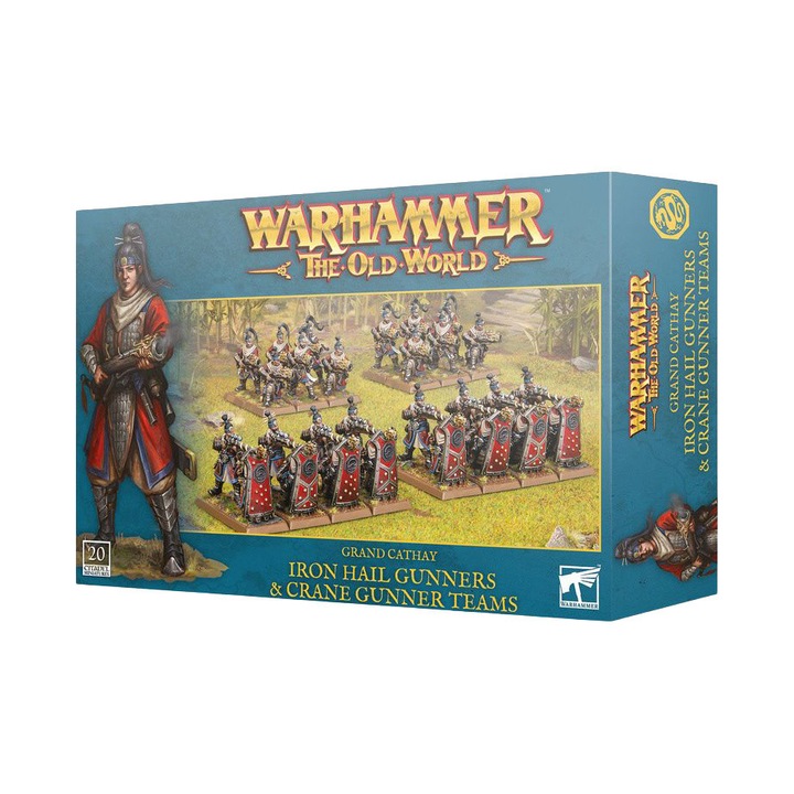 Warhammer the Old World játékkiegészítő. Iron Hail & Crane Gunners Grand Cathay, Games Workshop, 20 miniatúra, szürke