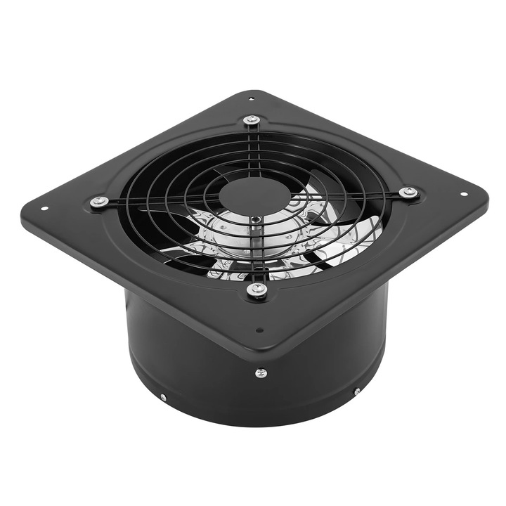 Ventilator de evacuare 25, 4 cm, ventilator de perete pentru bucatarie, clapeta antiretur, patrat, portabil, negru