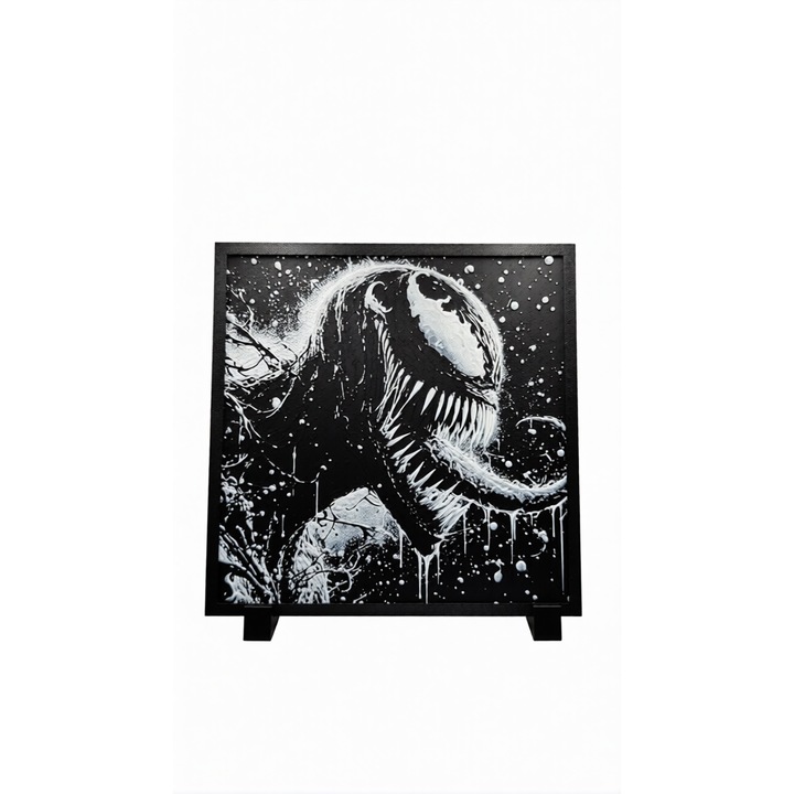 3D Venom Dekoratív Kép, Modern Fekete-Fehér Design, Gaming Szoba Dekoráció, Képregény Karakter Ihlette, 3D Nyomtatott Tartóval Együtt