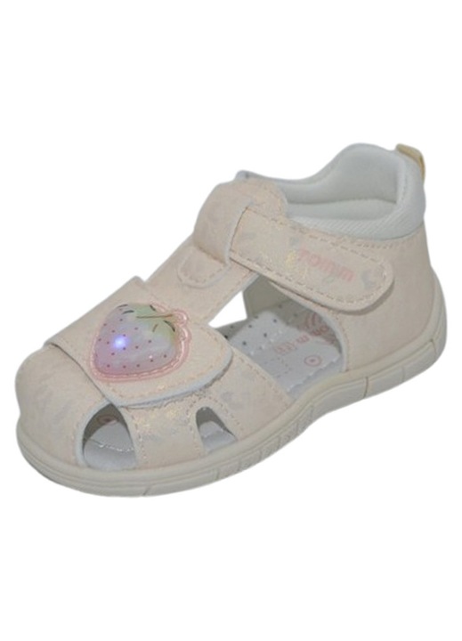 Sandale ortopedice, cu leduri pe bareta si cu scai dublu, pentru fete, Tom Miki T65095D, Crem 128916