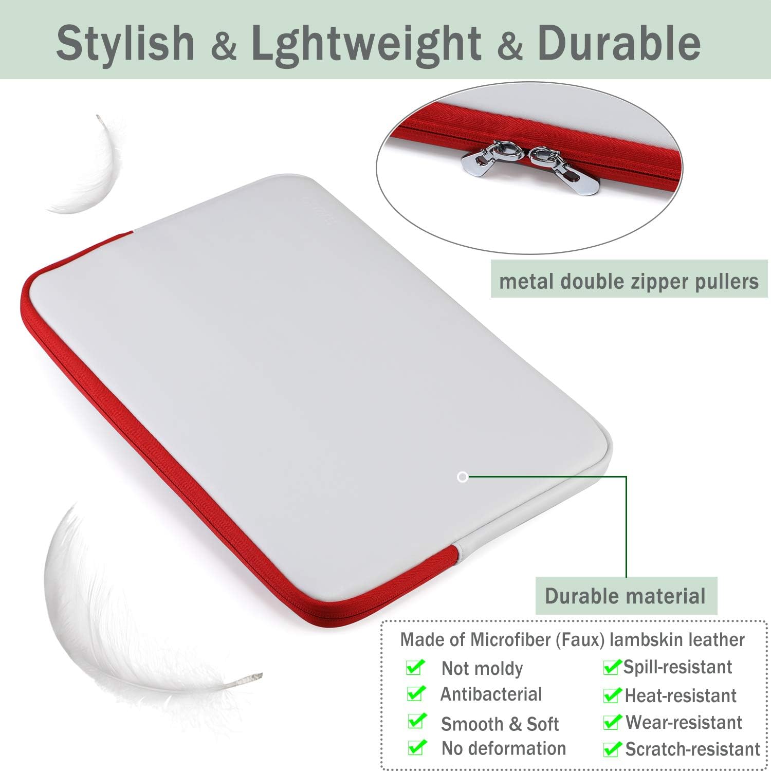Husa laptop tableta 13.5 inch ecopiele alb-rosu cu husa accesorii