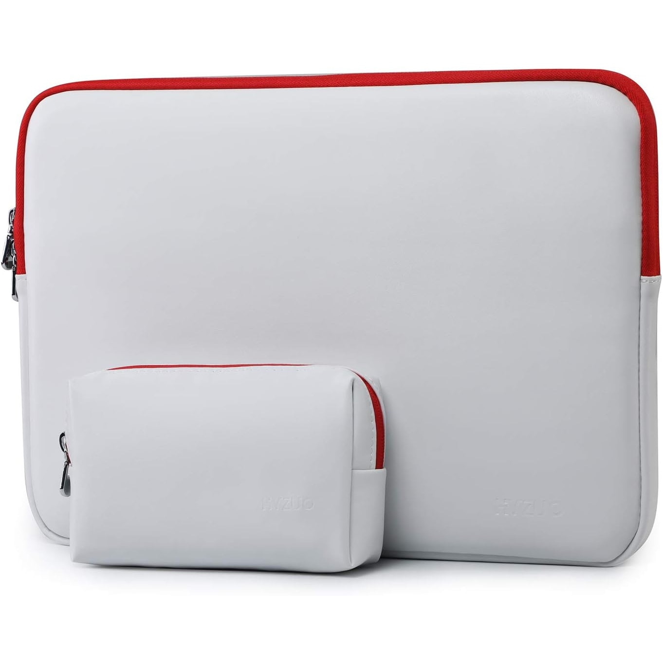 Husa laptop tableta 13.5 inch ecopiele alb-rosu cu husa accesorii