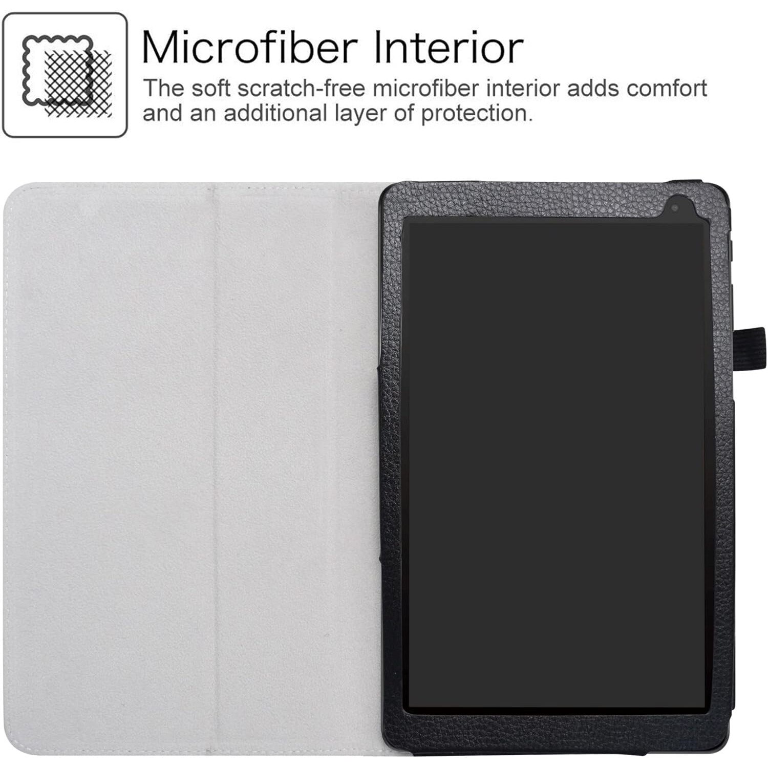 Husa/etui tableta din piele ecologica, cu clapeta, suport stand si imprimeu 'Nu ma atinge' (model ochi), compatibila cu Alcatel 1T 8082 10" WiFi, Negru, 25,5 x 15,5 x 0,94 cm