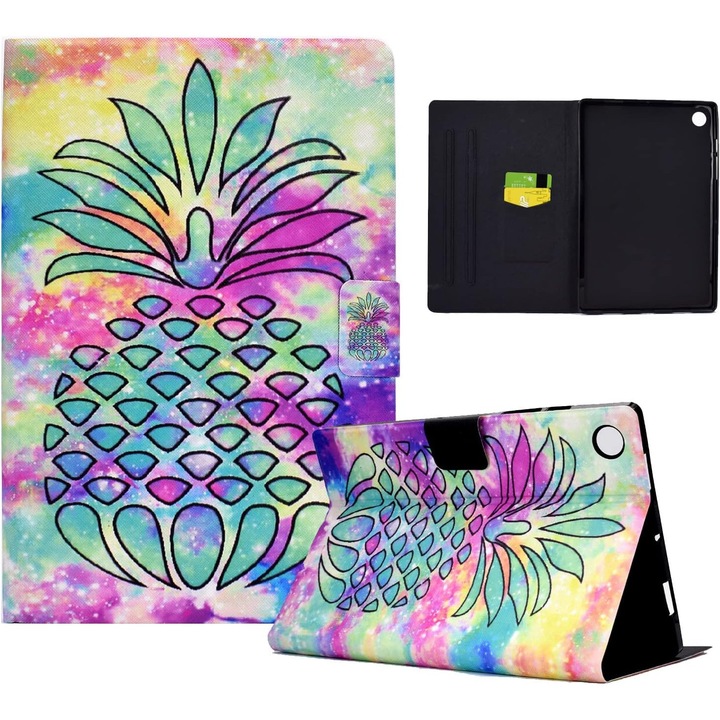 Husa tableta, inchidere, ananas, negru, 25.38x16.53x0.63cm
