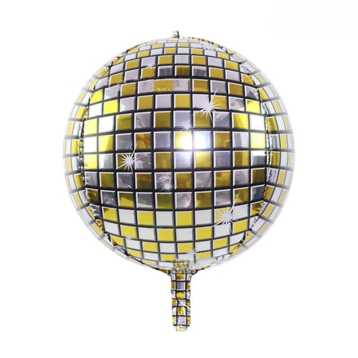 Balon folie 22 inch, minge disco 4D, auriu argintiu