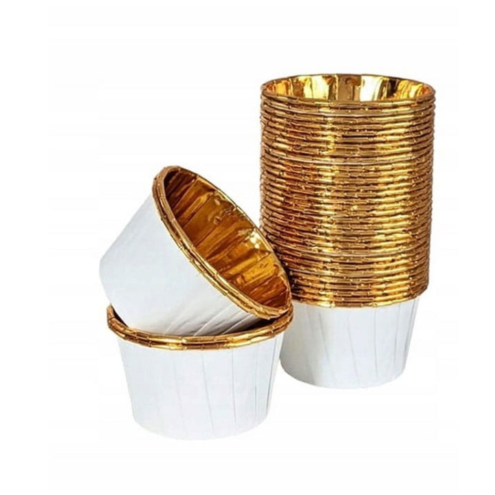 Форми за мъфини, бяло-златисти, 6.5x4см, комплект 50 бр
