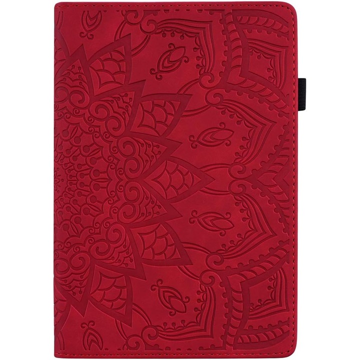 Husa tableta, OEM, model universal, rosu mandala, 25.38x16.53x0.63cm