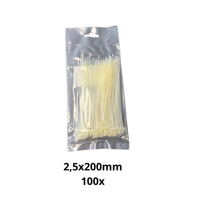 Set 100 bucati cleme cablu alb 2.5x200mm nylon