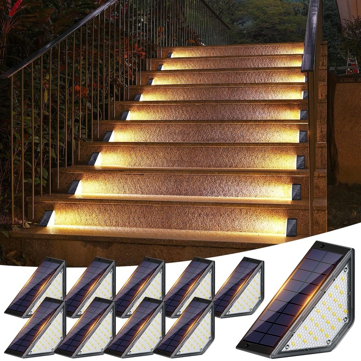Lumini solare pentru scari si gradina, Shuniu, 24 LED-uri, IP65 impermeabil, incarcare 3-4h, iluminare 8-10h, set 10 buc