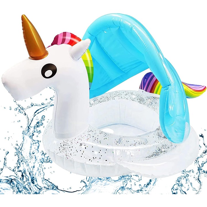 Colac de inot copii unicorn PVC 85cm cu protectie solara