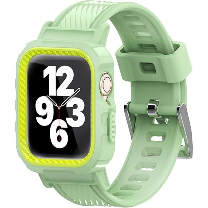 Curea smartwatch 42mm TPU verde set cu husa pentru Apple Watch SE 7 6 5 4 3 2 1