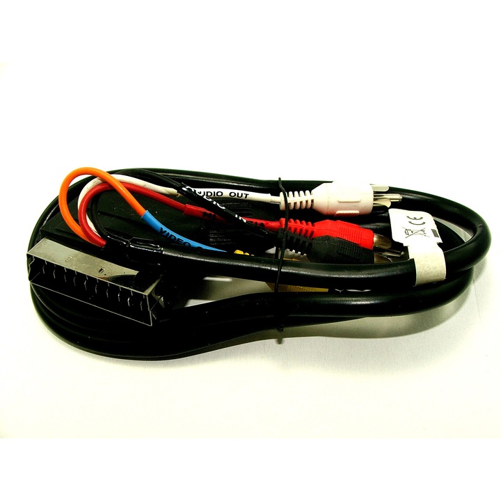 Cablu Scart la 4 RCA, 1m, rotund, alb-galben-negru