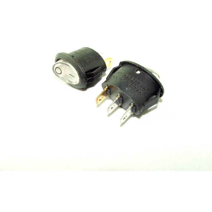Comutator cu iluminare ON-OFF, alb, 3 pini, 6A 250V