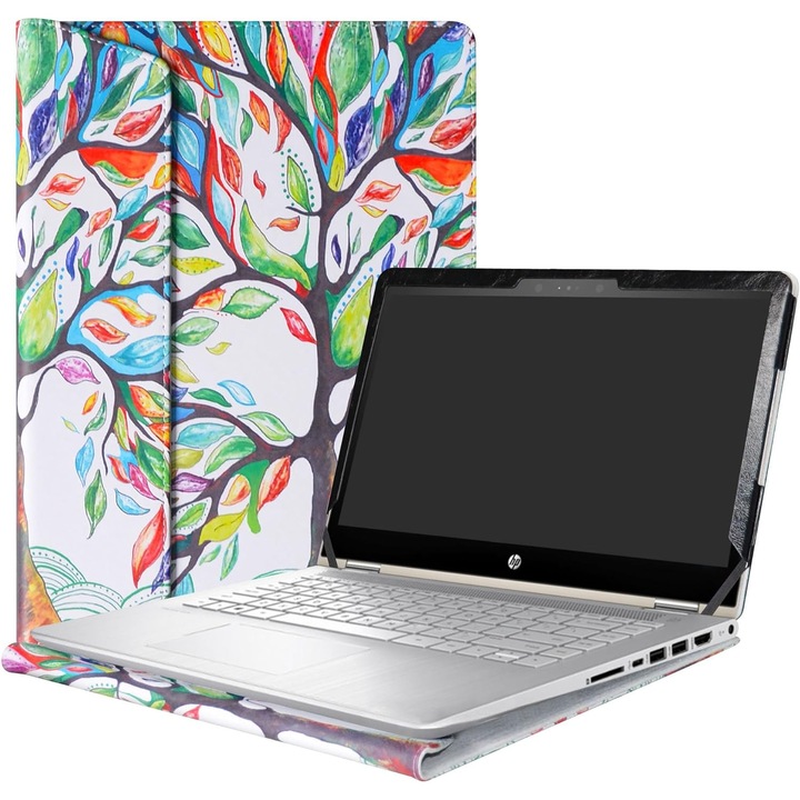Husa laptop 14 inch, copac, cu clapeta magnetica, negru, 33.5x22.7x2 cm, pentru HP PAVILION X360