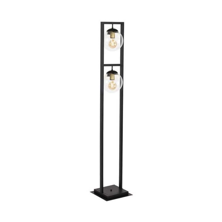 Lampadar Rey 107004, cu intrerupator, 2xE27, negru, IP20, Klausen