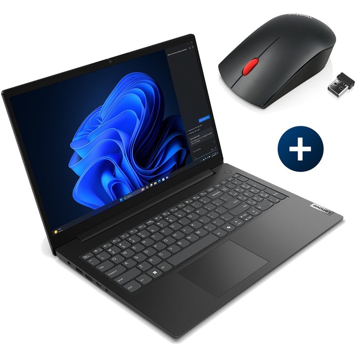 Лаптоп лаптоп Lenovo V15 G5 IRL и безжична мишка Lenovo ThinkPad Essential с Intel Core i3-1315U (0.9/4.5GHz, 10M), 8 GB, 512GB M.2 NVMe SSD, Intel UHD Graphics, Windows 11 Home, Черен