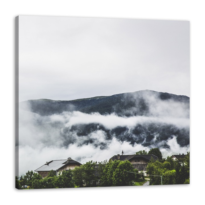 Табло на платно, природа планини, 90x90см, многоцветен