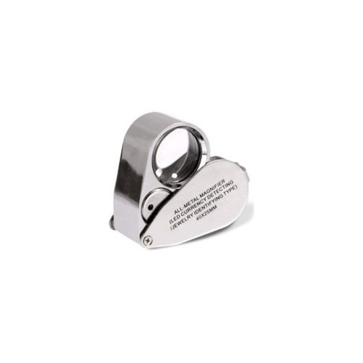 Lupa pliabila 40x metalica cu lumina LED alba si UV 25mm compacta