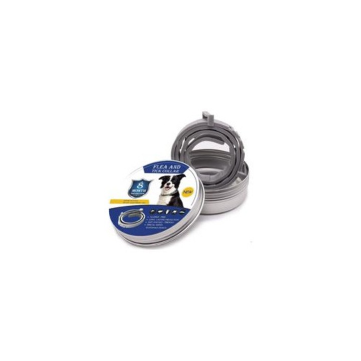 Zgarda antiparazitara pentru caini si pisici, rezistenta la apa, reglabila, 62x1.5cm, protectie 8 luni