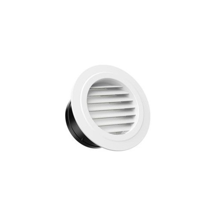 Grila ventilatie rotunda 100mm plastic cu plasa insecte, alb, 100x100mm