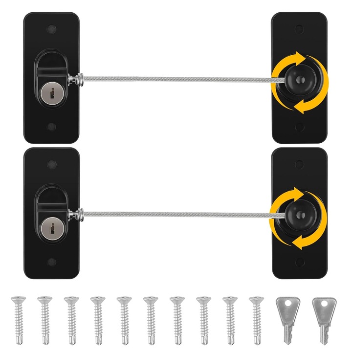 Set 2 Blocatoare siguranta, autoadezive, cablu flexibil 18 cm, rezistenta pana la 100 kg, protectie pentru copii, pentru geamuri, ferestre, usi glisante si dulapuri, OUYLAF, alb