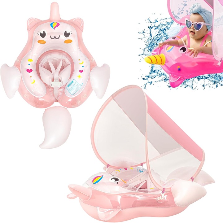 Colac de inot pentru bebelusi cu protectie solara si scaun de siguranta, marimea L, multicolor, 10-24 luni