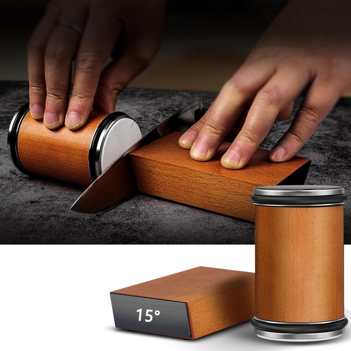 Kit ascutire cu piatra fina, ghid magnetic, maro, 5.5x5.5x8cm