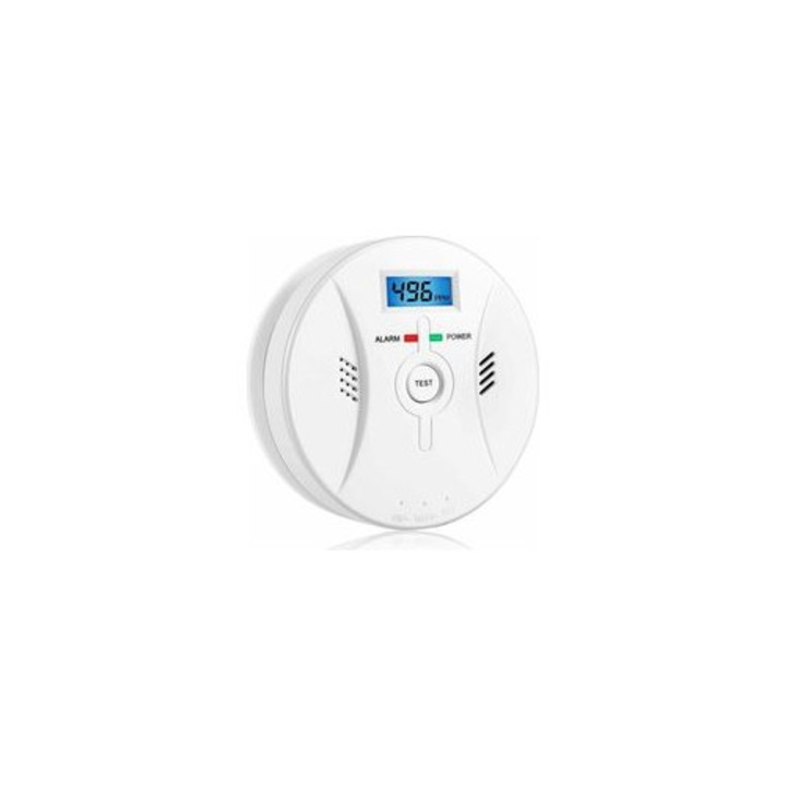 Detector monoxid de carbon cu ecran LCD, senzor electrochimic, alarma 85 dB, alimentare baterii, 5-40C, 20-90% umiditate