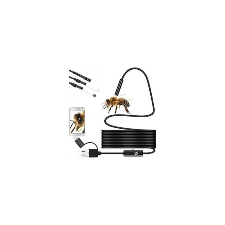 Camera endoscopica HD 7mm, cablu semi-rigid 1m, rezistenta la apa, accesorii incluse