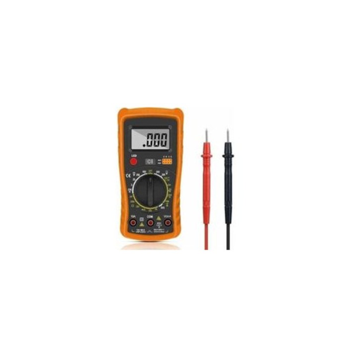Multimetru digital automat, tester electric profesional, ecran LCD mare, portocaliu, compact