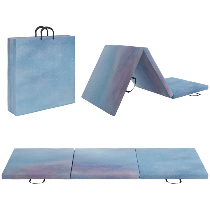 Saltea de Gimnastica, HOMCOM, PU, EPE, 180 x 60 x 5 cm, Albastru deschis