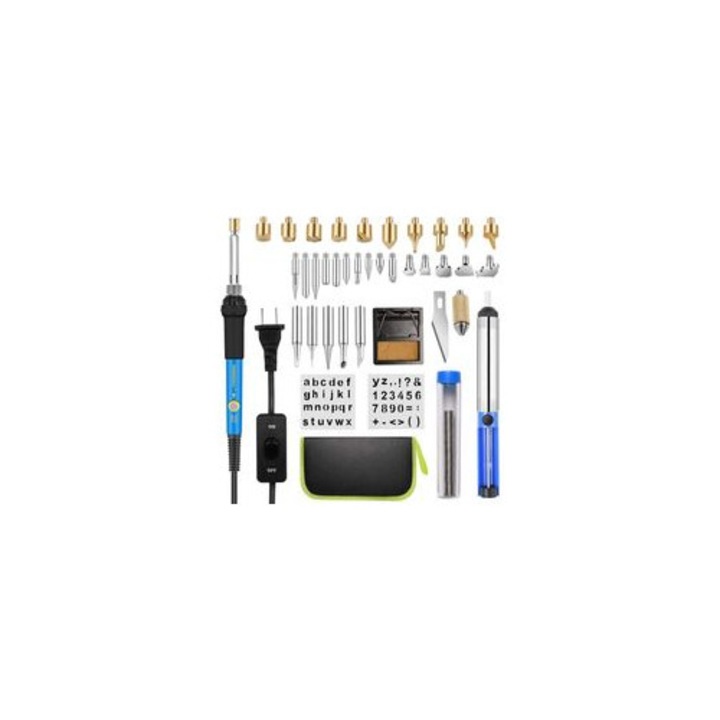 Set pirogravura 54 piese, 15-60W, reglabil 200-450C, negru, portabil