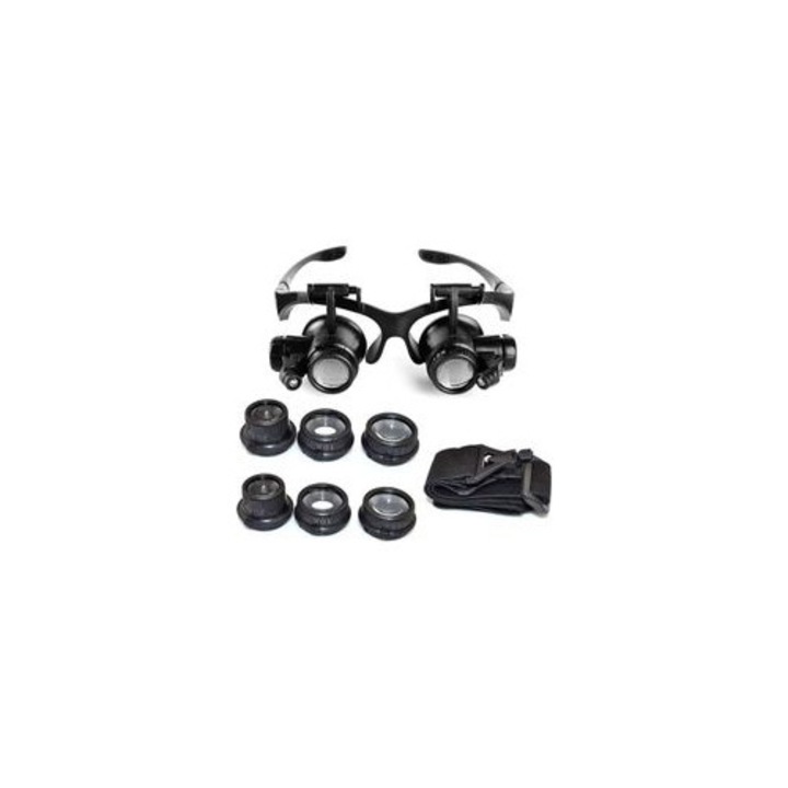 Lupa cu banda de cap LED 7x-25x set pensete anti-static multicolor