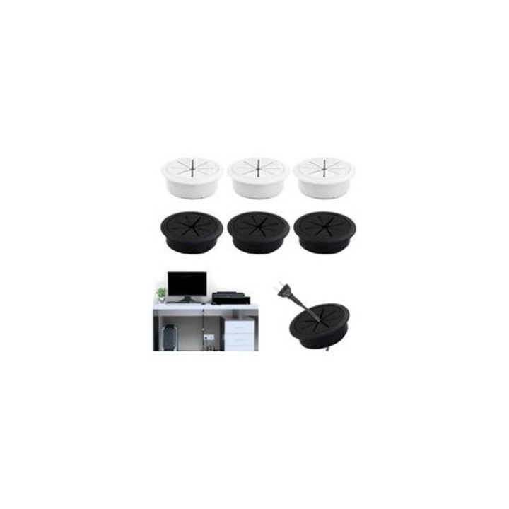 Set 6 protectii cablu birou 60mm, ABS, cauciuc, negru