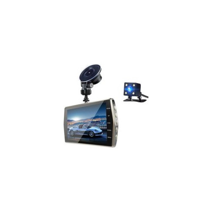 Camera auto duala 1080p, unghi 170°, ecran 4 inch, negru, 11.5x6x3.2cm